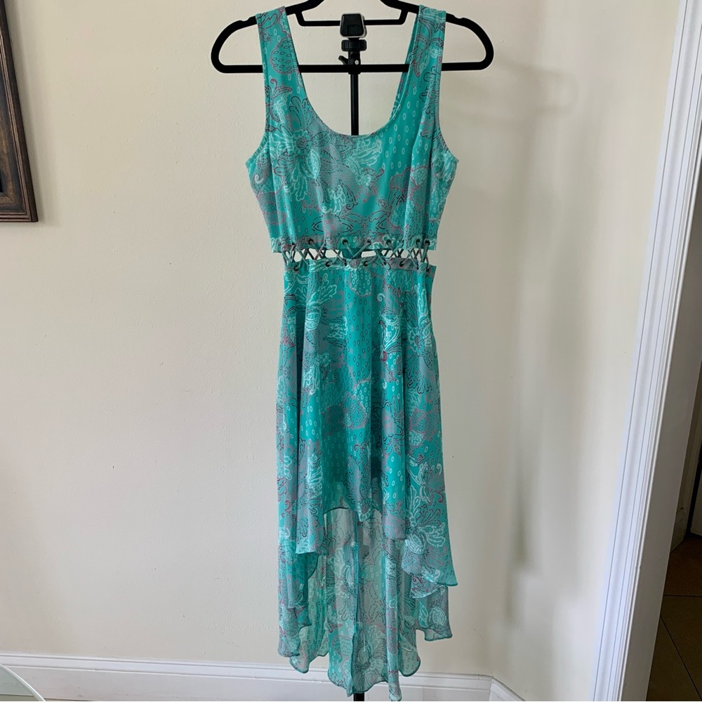 Vintage Y2K Teal & Pink Floral High-Low Dress Size Large